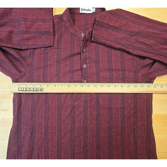 Fabindia Kurta Mens Size XS Red Striped 100% Cotton Pockets - Picture 4 of 10